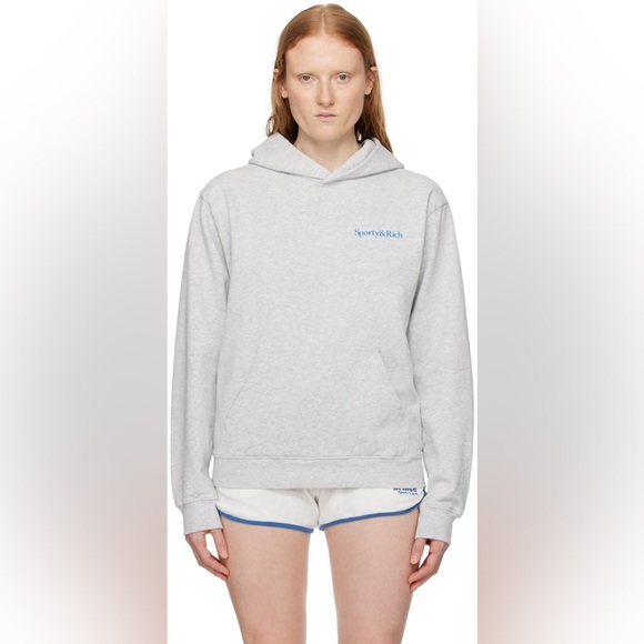 SPORTY & RICH New Health Melange Hoodie Heather Gray Ocean Size XS VGUC - Picture 2 of 8